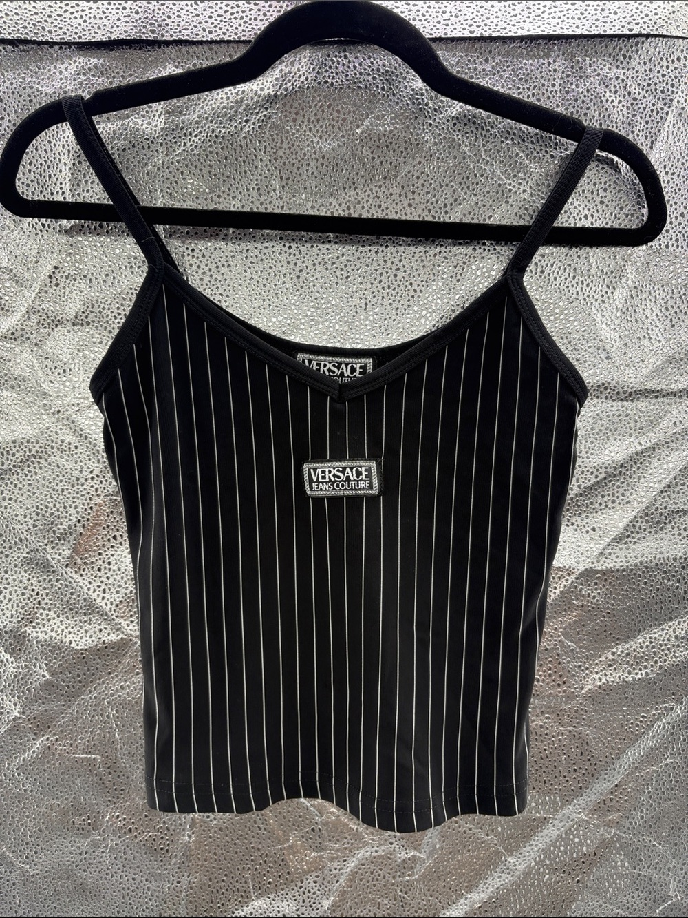 Versace Black Pinstripe Spaghetti-Strap Camisole